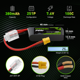Lot de 4 batteries Lipo OVONIC 2S 380 mAh 2S1P 100 C 7,4 V avec prise XT30 pour drone quadricoptère Tinywhoop FPV